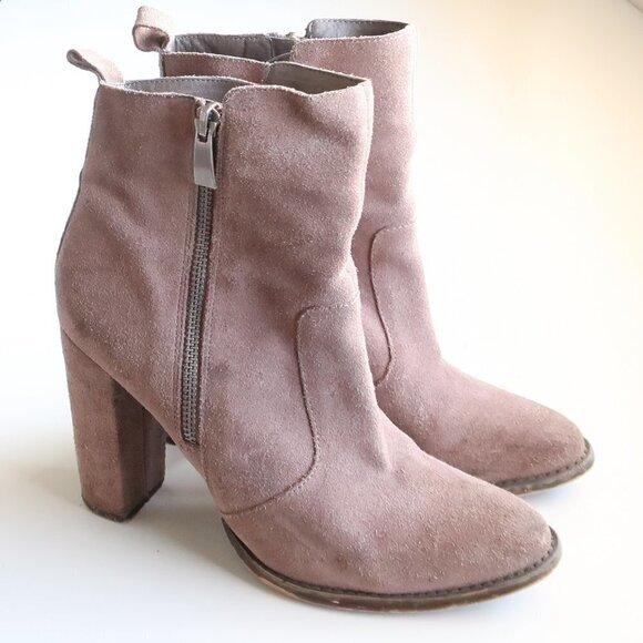 Steve Madden Roooler Beige Suede Leather Block Heel Ankle Boots / Booties Size 7 - Picture 15 of 15